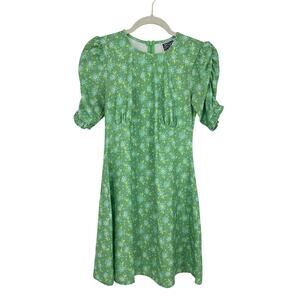 Reclaimed Vintage Inspired Mini Tea Dress Green Floral Daisy  2 Retro Coquette